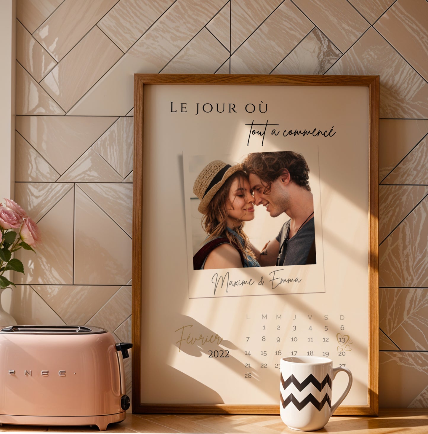 Le jour où tout a commencé - Affiche photo couple personnalisée avec date de rencontre