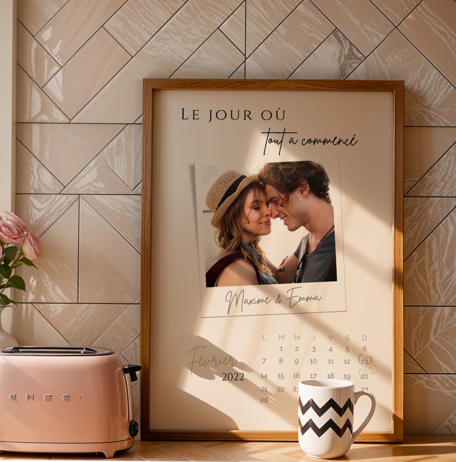 Le jour où tout a commencé - Affiche photo couple personnalisée avec date de rencontre