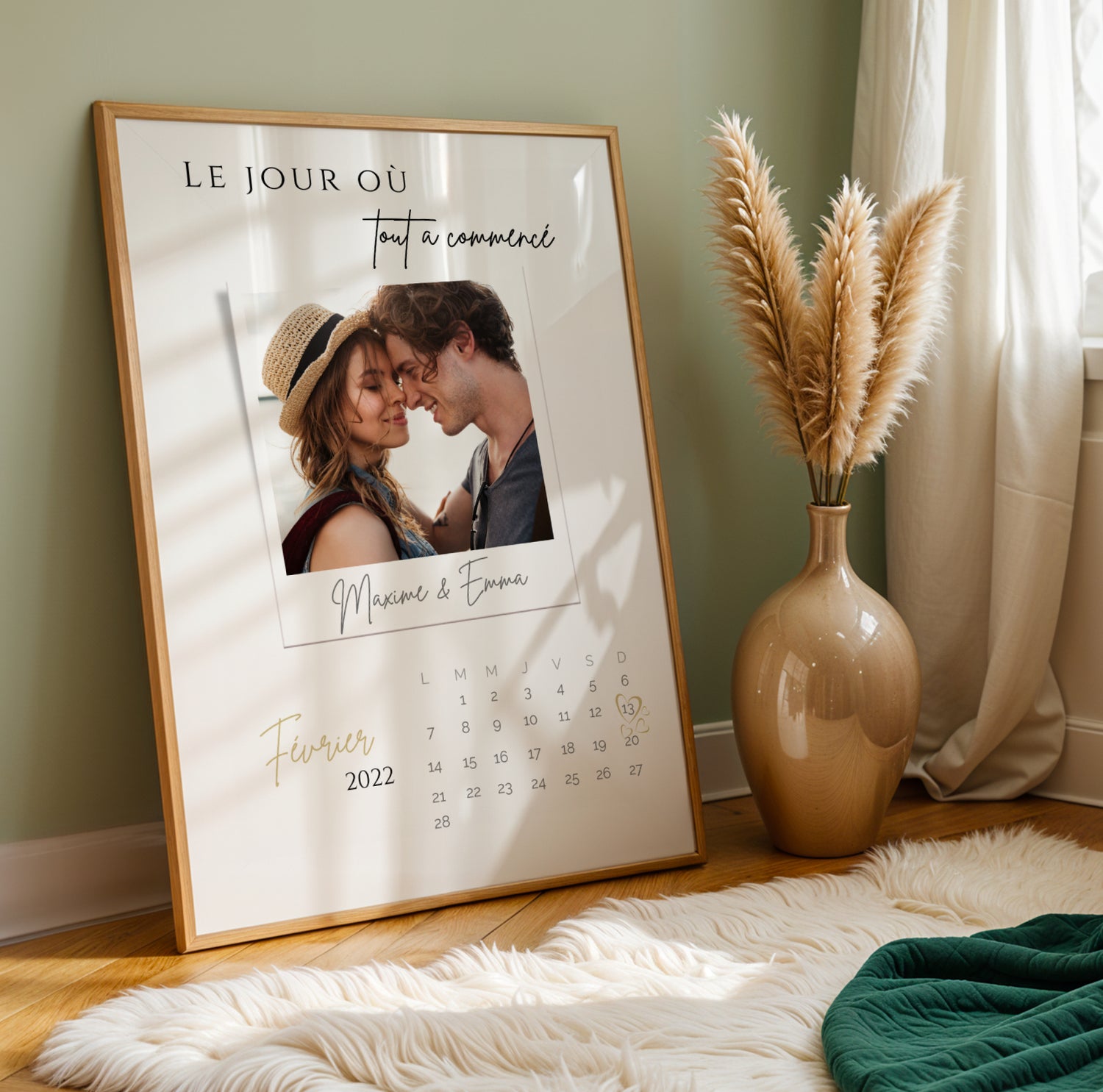 Le jour où tout a commencé - Affiche photo couple personnalisée avec date de rencontre