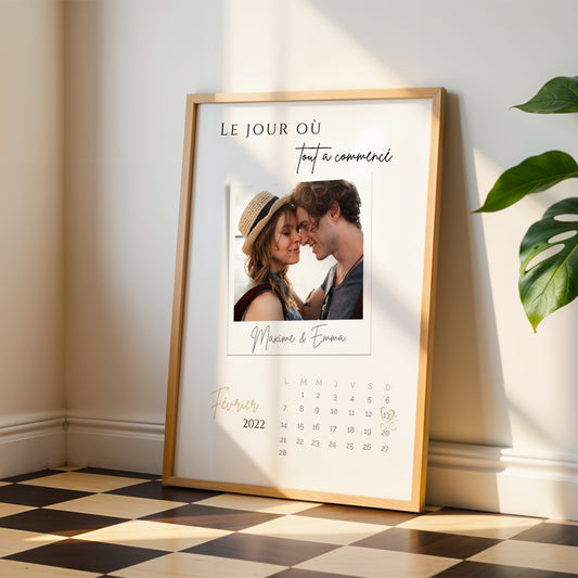 Le jour où tout a commencé - Affiche photo couple personnalisée avec date de rencontre