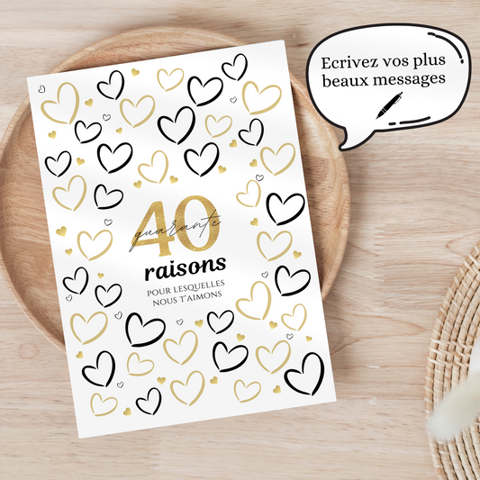 Carte Anniversaire 40 ans - Affiche raisons pour lesquelles nous t’aimons