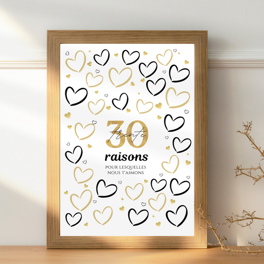 Anniversaire 30 ans - Affiche raisons pour lesquelles nous t’aimons - Décoration de fête Le Temps des Paillettes