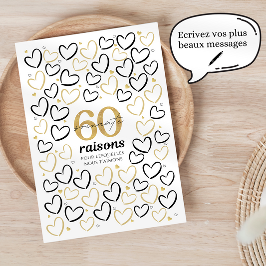 Affiche 60 coeurs à remplir, Carte Joyeux Anniversaire