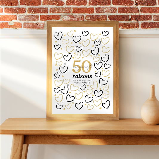 Anniversaire 50 ans raisons pour lesquelles nous t'aimons - Affiche Joyeux anniversaire
