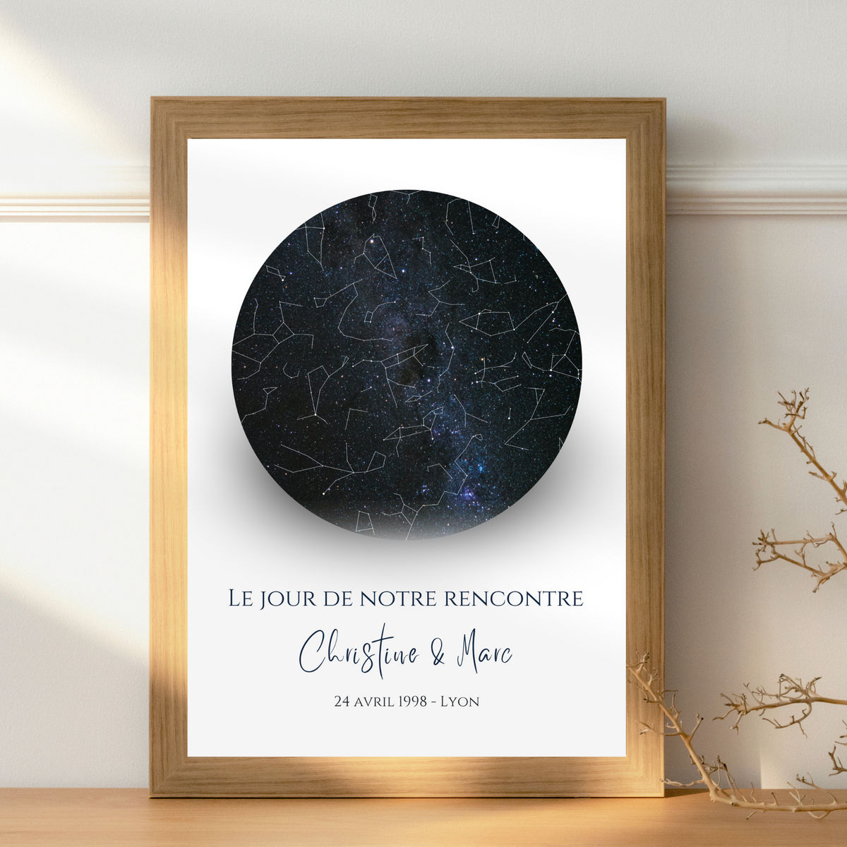 Affiche personnalisé avec carte du ciel étoilé - cadeau constellation pour couple - Cadeau rencontre - décoration personnalisée