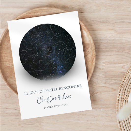 Affiche personnalisé avec carte du ciel étoilé - cadeau constellation pour couple - Cadeau rencontre - décoration personnalisée