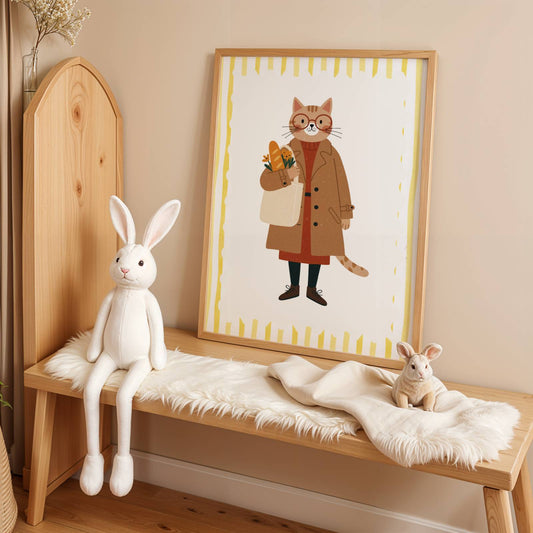 Affiche Chat Citadine Sac – Poster Coloré Animaux Rigolos Chambre Fille Dopamine Decor Cadeau Naissance