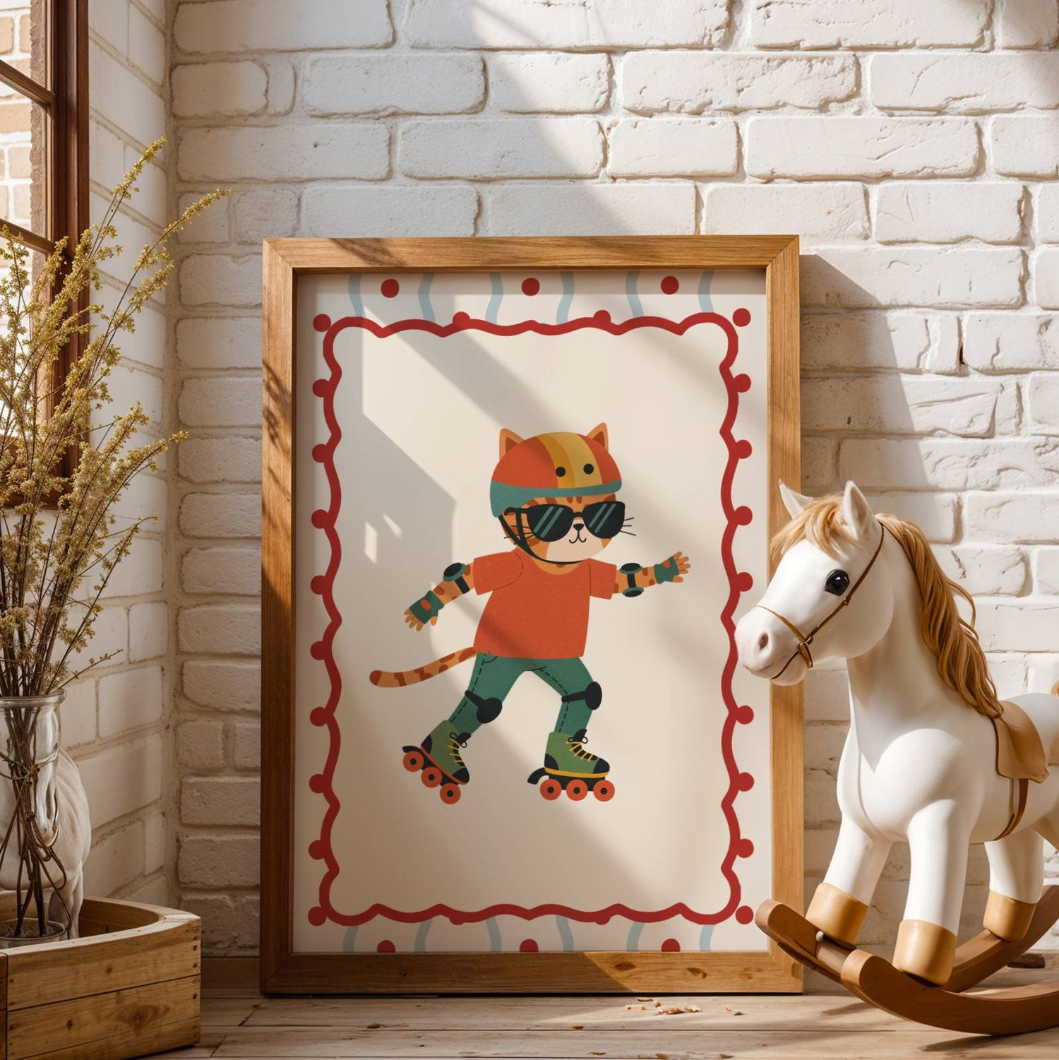 Affiche Chat Roller – Poster Coloré Animaux Sportifs Chambre Enfant Dopamine Decor Cadeau Naissance - Image 1