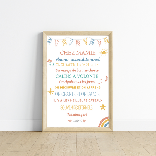 Affiche mamie personnalisée - fête des grand mère - cadeau mamie - Affiche nom de famille personnalisé par Le Temps des Paillettes - Le Temps des Paillettes