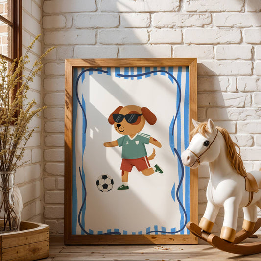 Affiche Chien Football – Poster Coloré Animaux Sportifs Chambre Enfant Dopamine Decor Cadeau Naissance