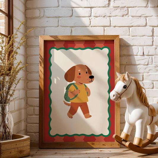 Affiche Chien Trottinette – Poster Coloré Animaux Rigolos Chambre Enfant Dopamine Decor Cadeau Naissance