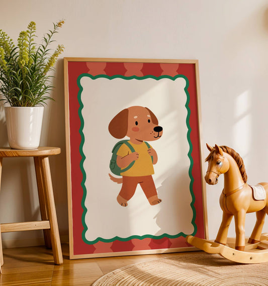 Affiche Chien Trottinette – Poster Coloré Animaux Rigolos Chambre Enfant Dopamine Decor Cadeau Naissance