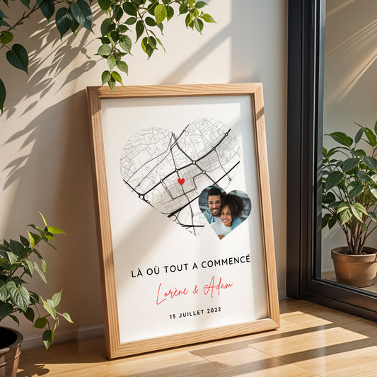 Affiche Personnalisée « Lieu de Rencontre et Photo » – Souvenir Unique et Cadeau Saint Valentin