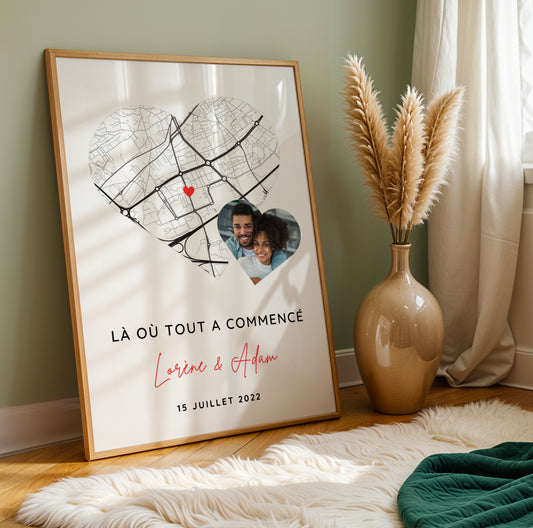 Affiche Personnalisée « Lieu de Rencontre et Photo » – Souvenir Unique et Cadeau Saint Valentin