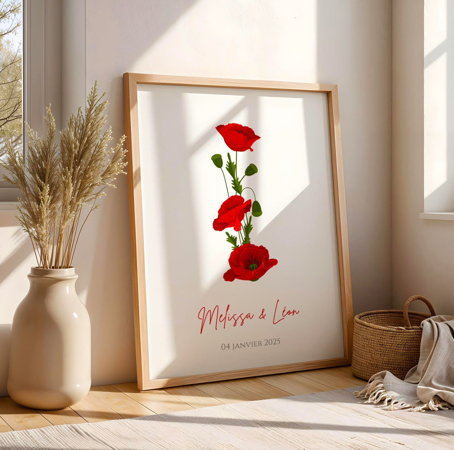 Affiche couple noce de coquelicot -  8 ans de mariage - affiche anniversaire de mariage  par Le Temps des Paillettes - Image 2