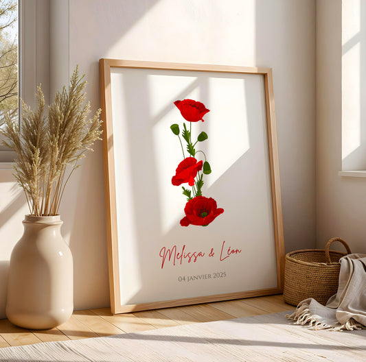 Affiche couple noce de coquelicot -  8 ans de mariage - affiche anniversaire de mariage  par Le Temps des Paillettes