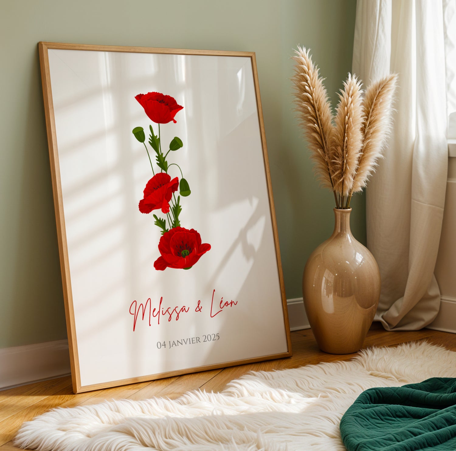 Affiche couple noce de coquelicot -  8 ans de mariage - affiche anniversaire de mariage  par Le Temps des Paillettes - Image 3
