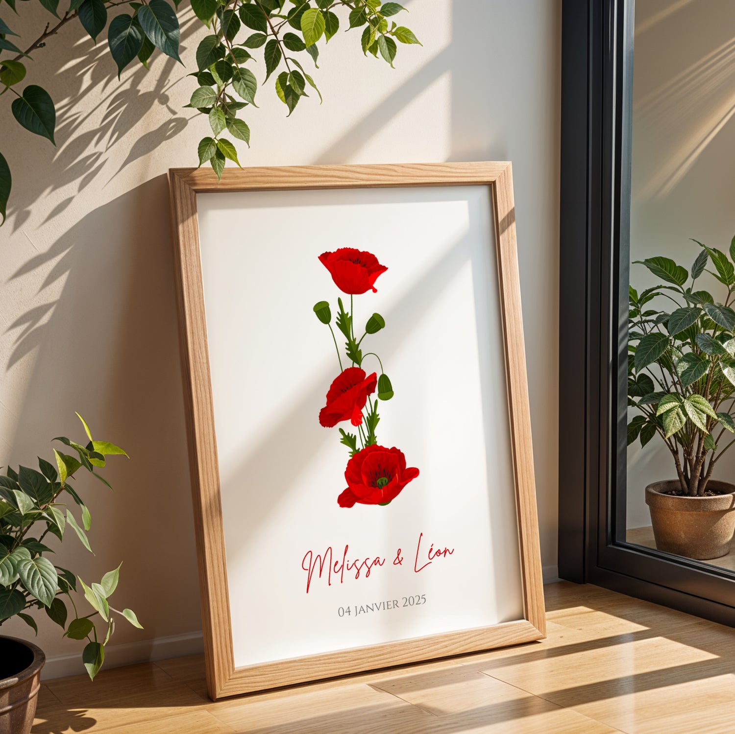 Affiche couple noce de coquelicot -  8 ans de mariage - affiche anniversaire de mariage  par Le Temps des Paillettes - Image 4