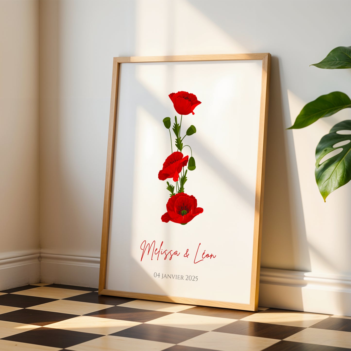 Affiche couple noce de coquelicot -  8 ans de mariage - affiche anniversaire de mariage  par Le Temps des Paillettes - Image 5