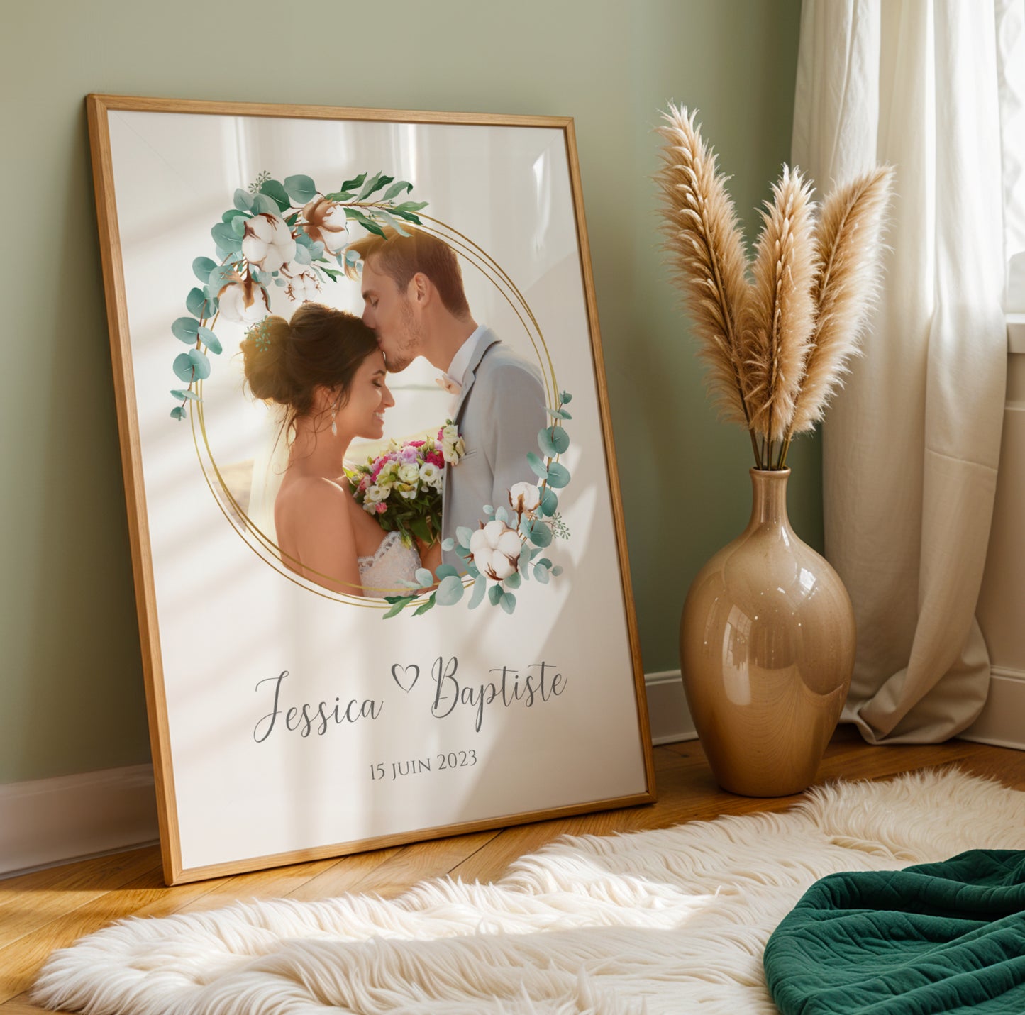 Affiche couple photo noce de coton -  1 an de mariage - affiche anniversaire de mariage  par Le Temps des Paillettes