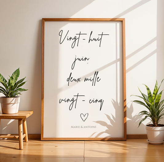 Affiche personnalisée couple avec prénoms et date – Cadeau couple personnalisé, affiche date rencontre, mariage, PACS