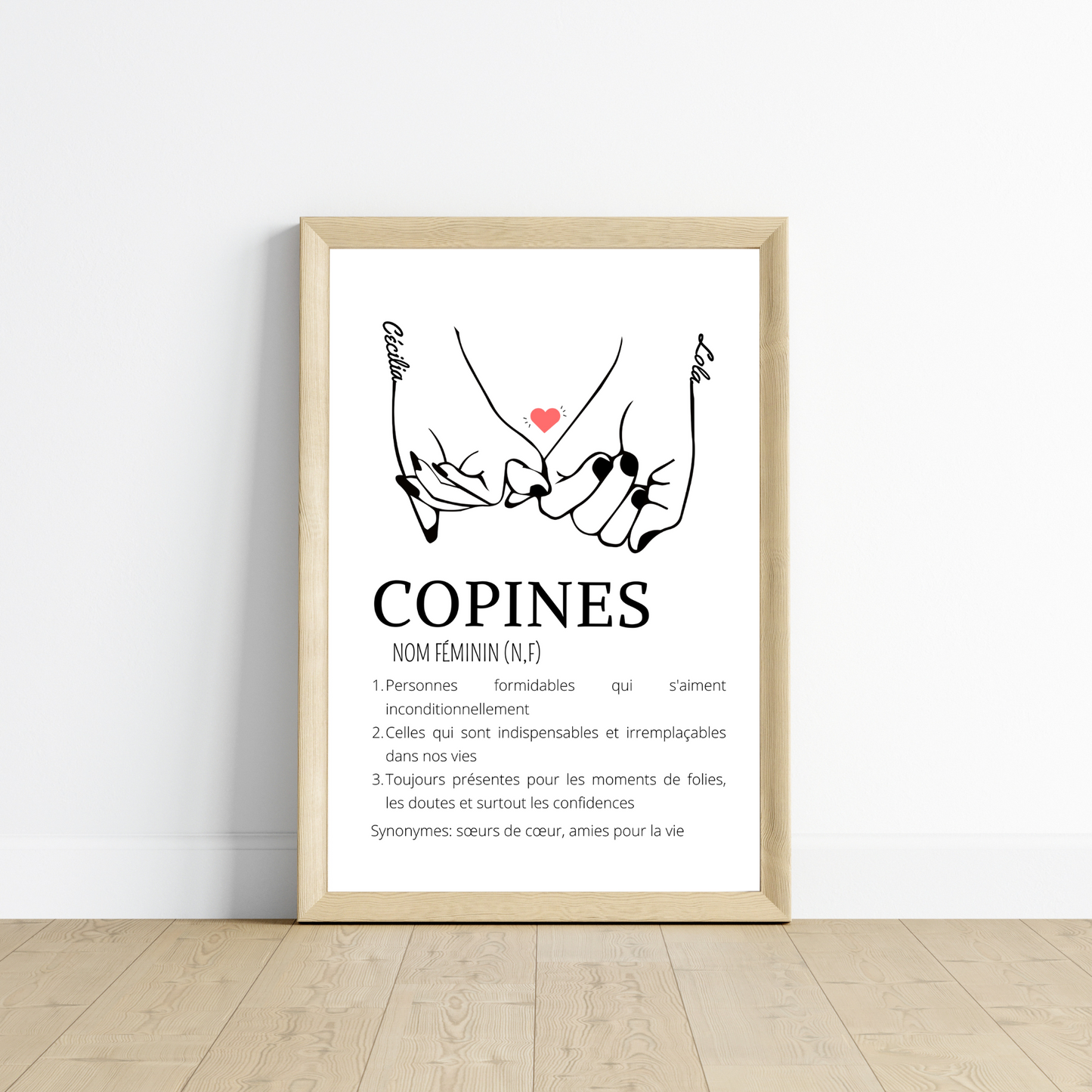 Affiche définition copines pinky swear - cadeau pour meilleures amies - cadeau minimaliste BFF par Le Temps des Paillettes - Le Temps des Paillettes