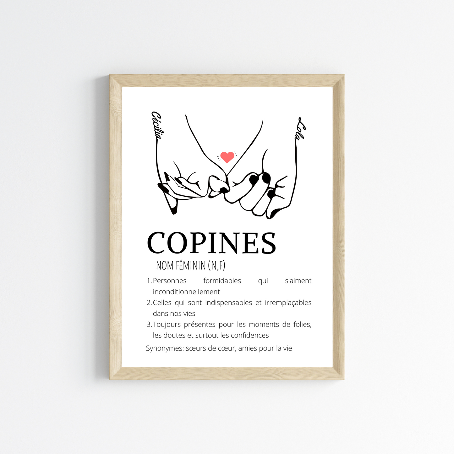 Affiche définition copines pinky swear - cadeau pour meilleures amies - cadeau minimaliste BFF par Le Temps des Paillettes - Le Temps des Paillettes