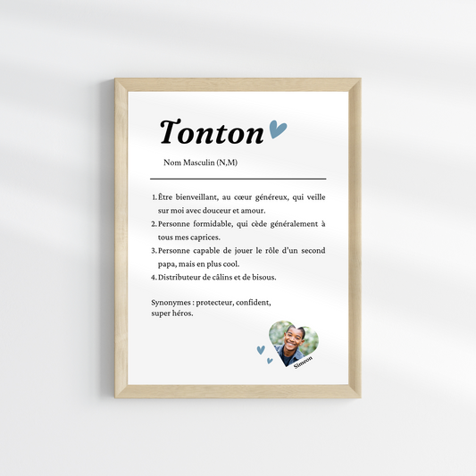 Affiche Définition Tonton avec Photo – Poster Personnalisé pour Tonton