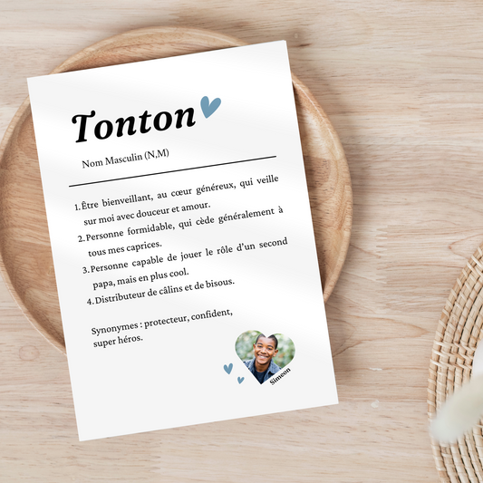 Affiche Définition Tonton avec Photo – Poster Personnalisé pour Tonton
