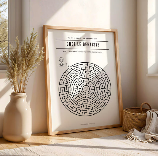 Poster labyrinthe Chez le dentiste - Affiche minimalistes Chez le dentiste - Affiche salle d'attente  par Le Temps des Paillettes