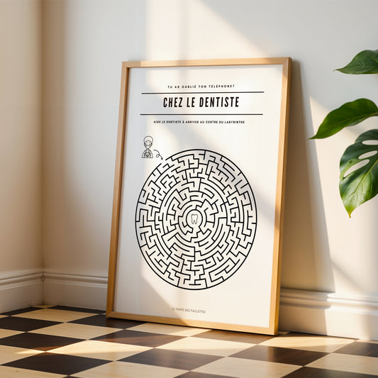 Poster labyrinthe Chez le dentiste - Affiche minimalistes Chez le dentiste - Affiche salle d'attente par Le Temps des Paillettes