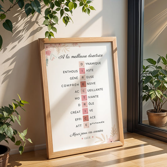 Affiche Scrabble Directrice École Personnalisée – Cadeau Directrice Fin d'Année Original