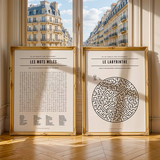 Duo Affiches Salle d'attente Psychologue : Mots Meles Géant et Labyrinthe