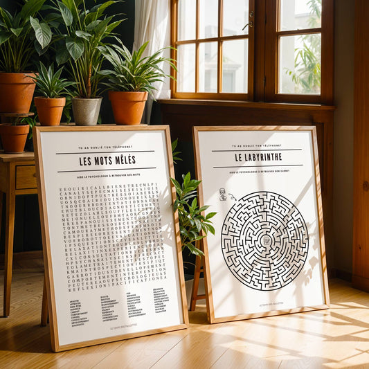 Duo Affiches Salle d'attente Psychologue : Mots Meles Géant et Labyrinthe