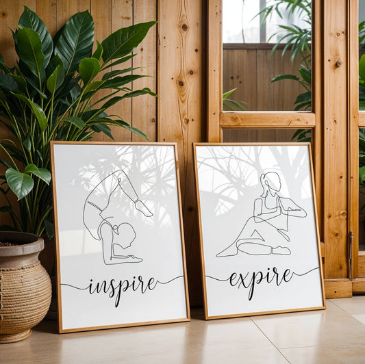 Affiche Inspire Expire Yoga, Affiche single line position yoga , décoration pour studio de Yoga par Le Temps des Paillettes