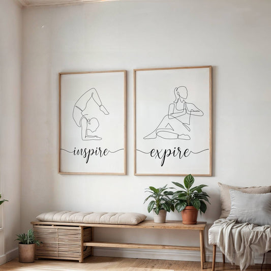 Affiche Inspire Expire Yoga, Affiche single line position yoga , décoration pour studio de Yoga par Le Temps des Paillettes