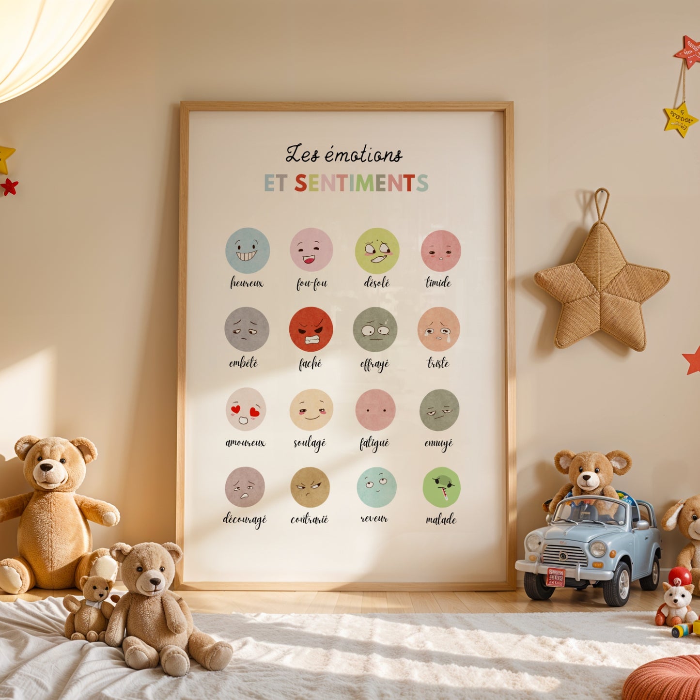 Affiche Éducative Enfant – Tableau des Émotions en Français – Poster Pédagogique pour Apprendre les Sentiments