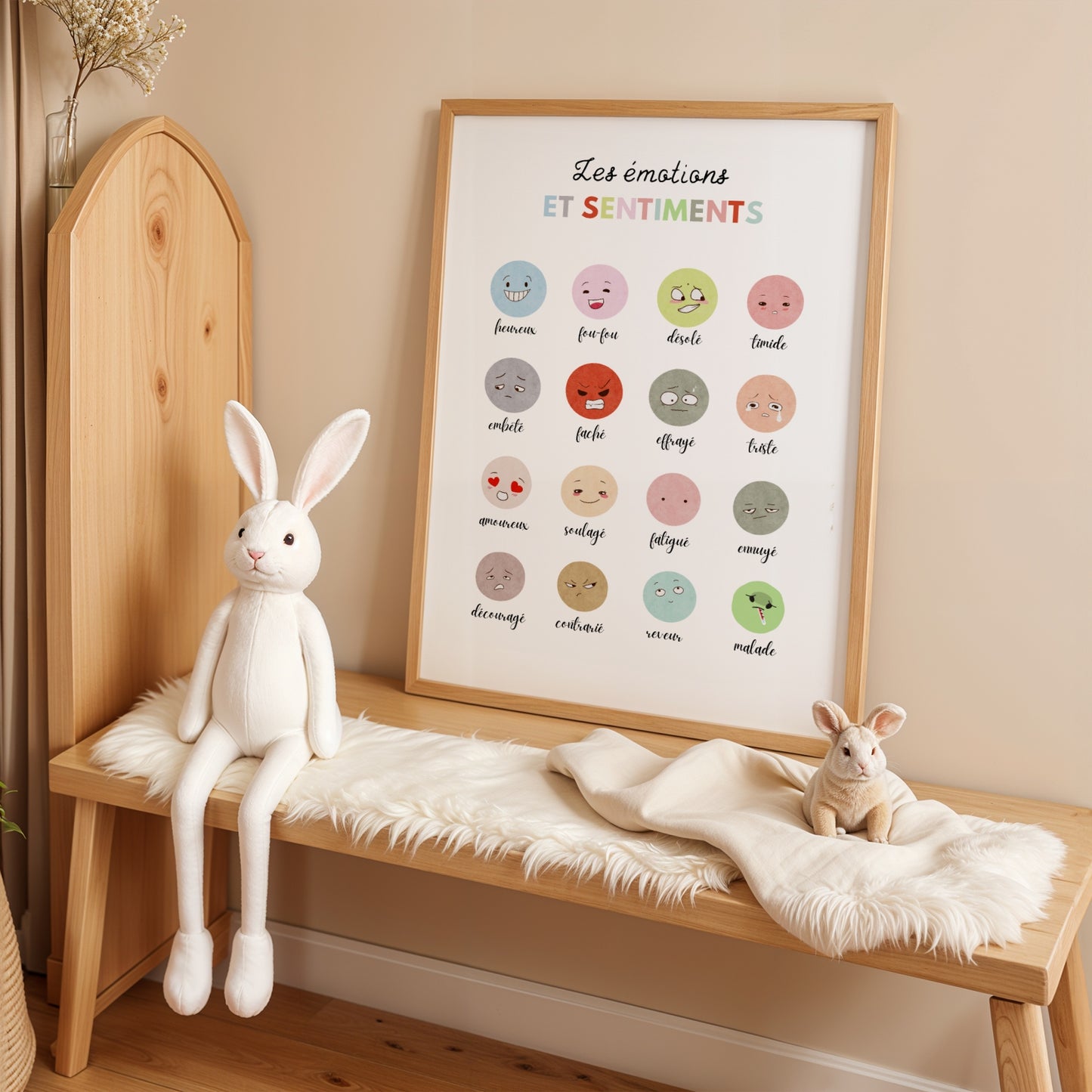 Affiche Éducative Enfant – Tableau des Émotions en Français – Poster Pédagogique pour Apprendre les Sentiments