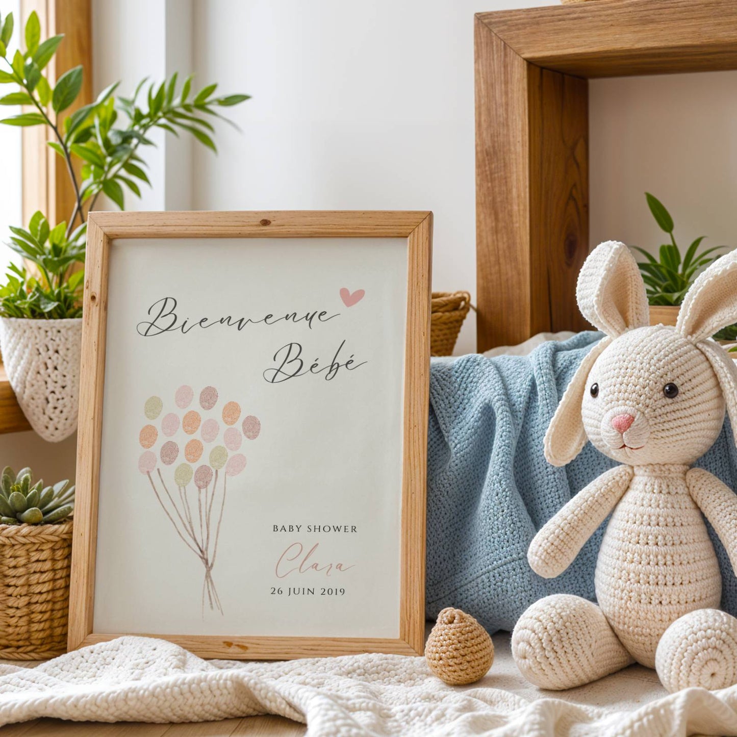 Affiche arbre à empreintes baby shower ballon rose – baptême fille personnalisé - Image 3