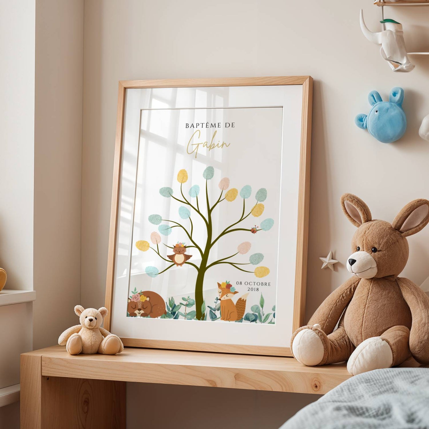 Affiche arbre à empreintes baptême personnalisé – souvenir cérémonie bébé - Image 2
