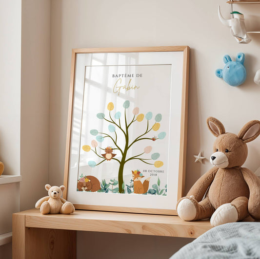 Affiche arbre à empreintes baptême personnalisé – souvenir cérémonie bébé