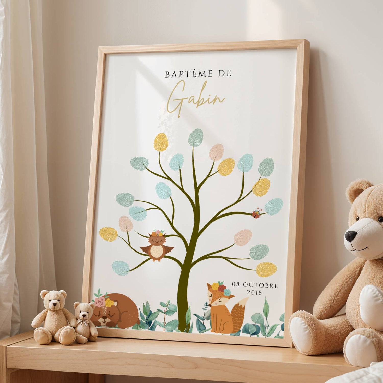 Affiche arbre à empreintes baptême personnalisé – souvenir cérémonie bébé - Image 3