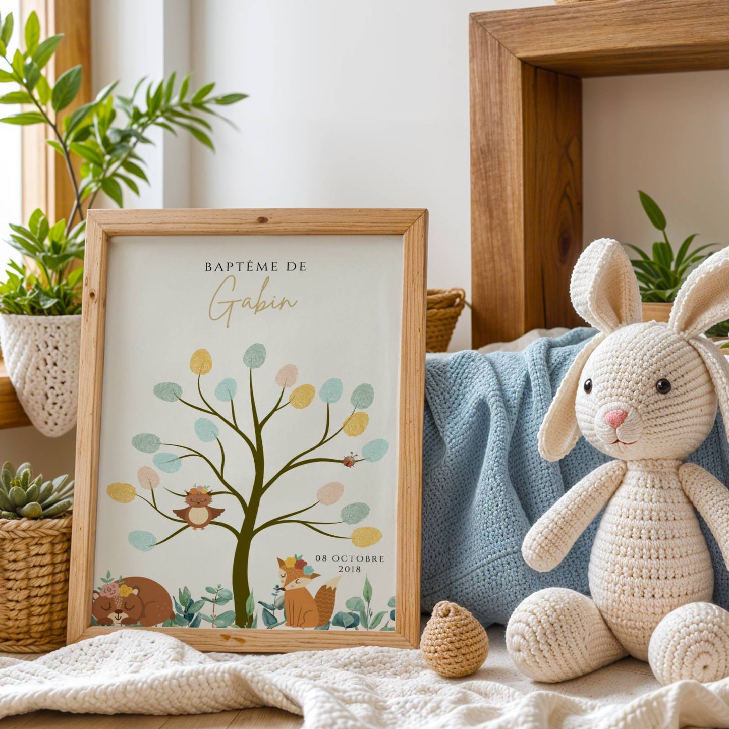 Affiche arbre à empreintes baptême personnalisé – souvenir cérémonie bébé - Image 4