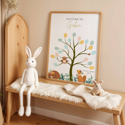 Affiche arbre à empreintes baptême personnalisé – souvenir cérémonie bébé