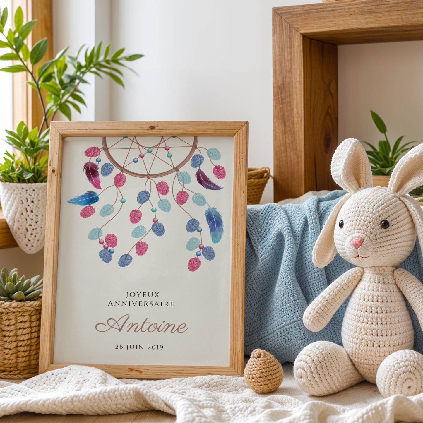 Affiche arbre à empreintes dreamcatcher baptême – thème bohème personnalisé - Image 3