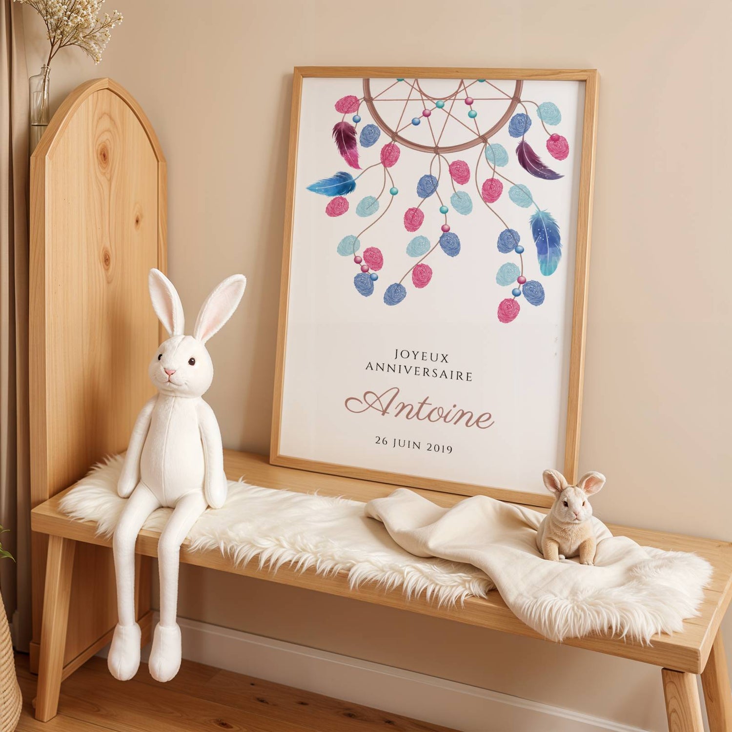 Affiche arbre à empreintes dreamcatcher baptême – thème bohème personnalisé - Image 4