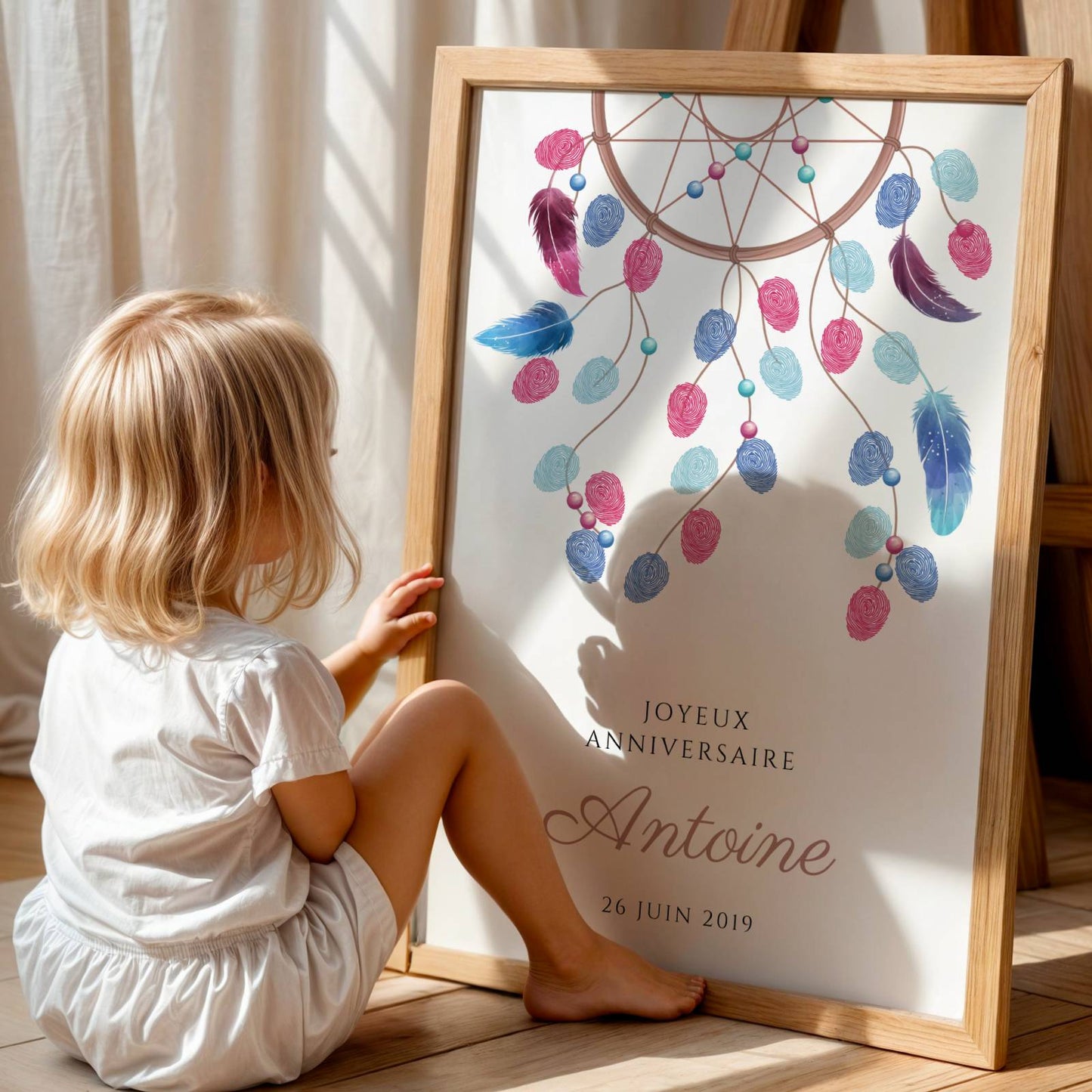 Affiche arbre à empreintes dreamcatcher baptême – thème bohème personnalisé - Image 5