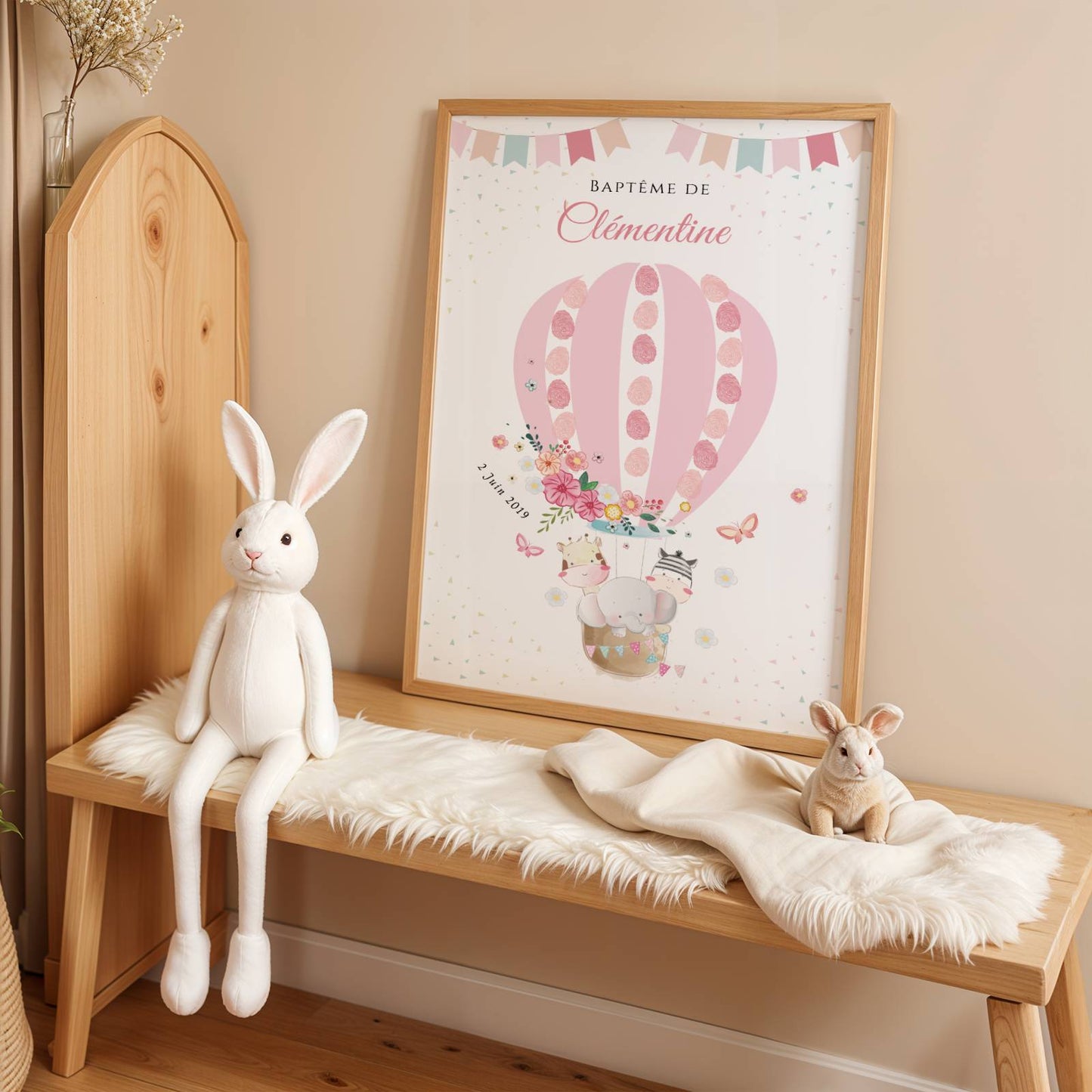 Affiche arbre à empreintes montgolfière et animaux - Déco baptême anniversaire personnalisée par le Temps des Paillettes - Image 4