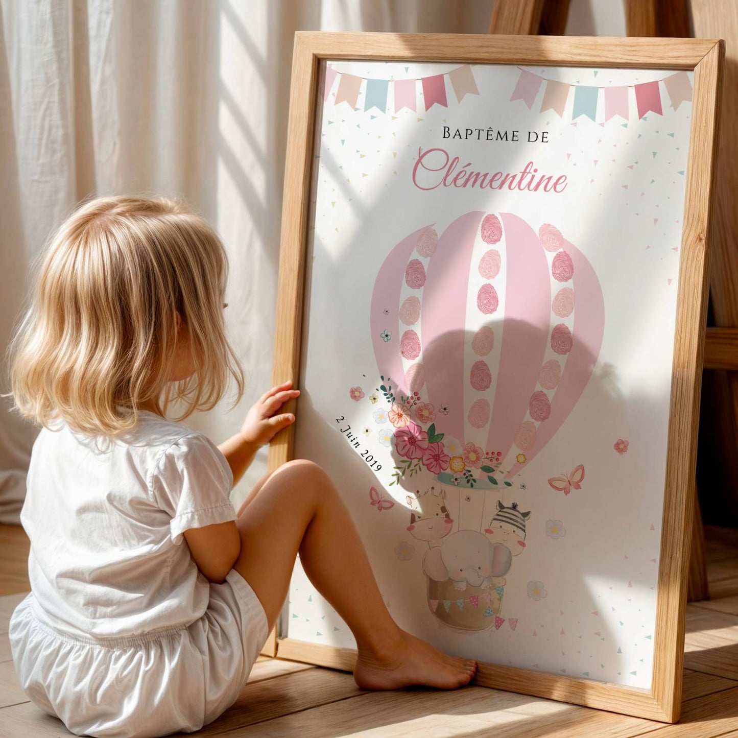 Affiche arbre à empreintes montgolfière et animaux - Déco baptême anniversaire personnalisée par le Temps des Paillettes - Image 5