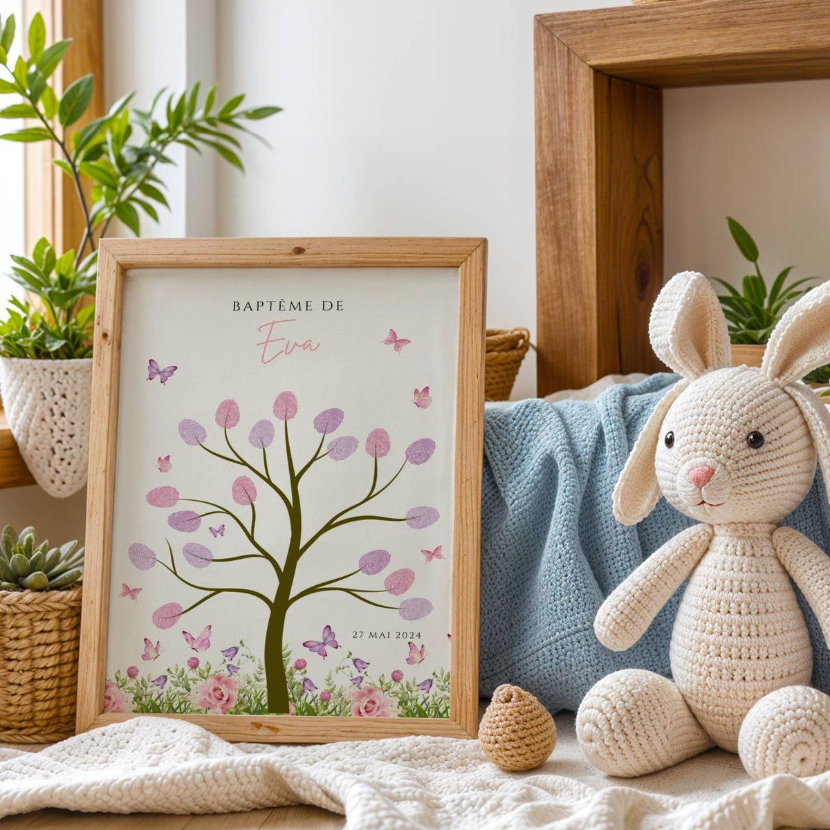 Affiche arbre à empreintes papillons - Déco anniversaire personnalisée fille rose - Image 3